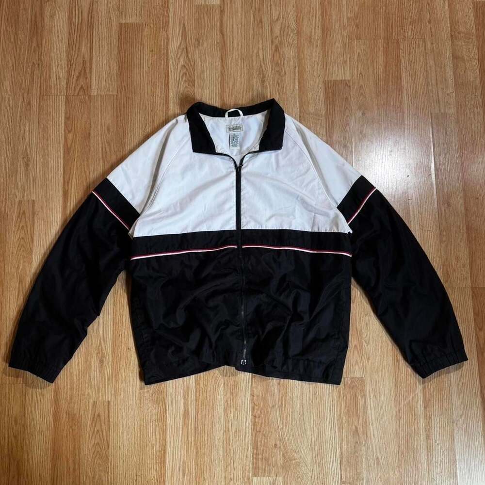 Vintage Classic Elements Full Zip Windbreaker Jacket Black White L